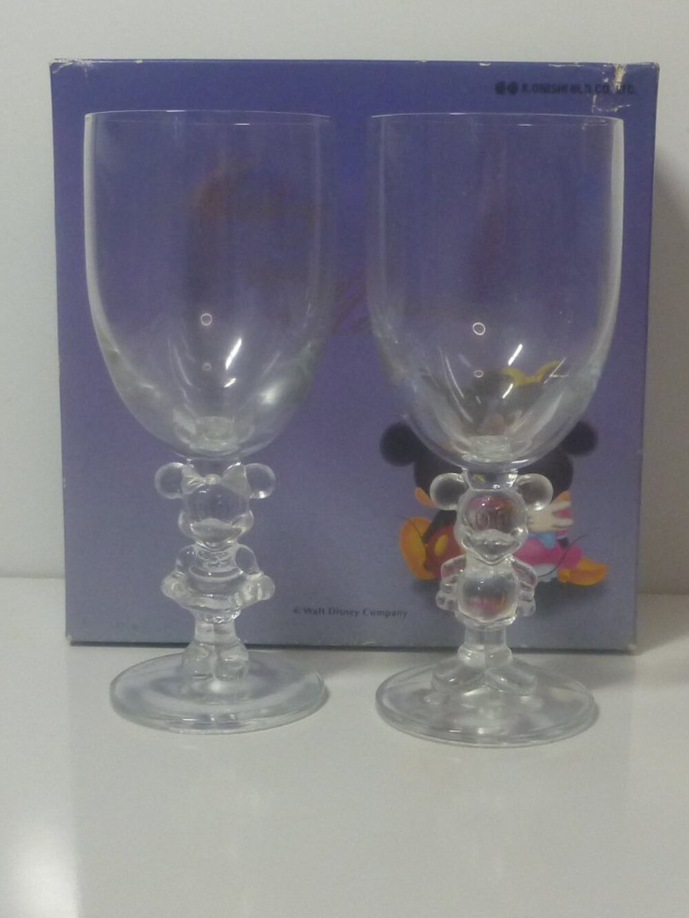 Vintage Disney Mickey & Minnie 3D Figural Stem Wine Glasses Set of 2